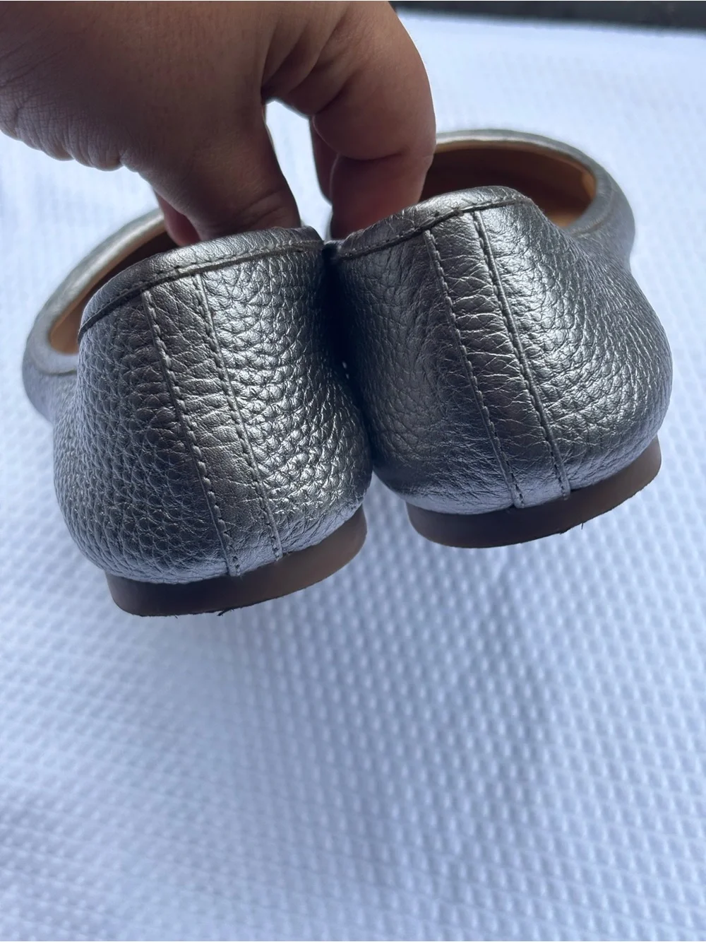 Tory Burch Metallic Silver Leather Ballet Flats